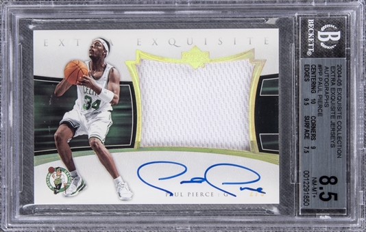 2004-05 UD "Exquisite Collection" Extra Exquisite Jerseys Autographs #PP Paul Pierce Signed Game Used Patch Card (#2/5) – BGS NM-MT+ 8.5/BGS 10